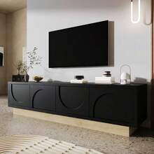 175 Cm TV Stand In Minimalist Style With Wood Grain / Compact TV Cabinet / Curved Design / Easy To Assemble / Suitable For Living Room Or Apartment - Black - View 3