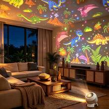 360° Rotating Dinosaur Dynamic Projection Night Light, Jurassic Dinosaur Projection Lamp, Dinosaur Forest Elements, Fantasy Dinosaur Theme LED Atmosphere Night Light, For Bedroom Bedside Decor Atmosphere Lamp, Christmas Gift - Dinosaur Dynamic Projection Light - View 5