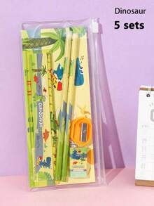 5pcs Cute Cartoon Stationery Set, Children School Supplies Kit, Includes Pencil, Eraser, Ruler, Pencil Sharpener, Pencil Case, Back To School Gift For Boys And Girls - Multicolor - View 12