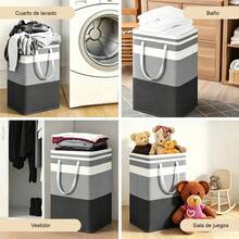 2 Piezas Cesta de Ropa Sucia Plegable Impermeable de 75L, Caja de Almacenamiento para Juguetes y Artículos Varios, Canasta Organizadora de Lavandería con Asas, para Baño, Dormitorio, Hogar y Decoración de Fiesta de Halloween - Ver 8