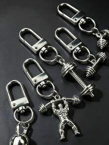 6Pcs Fitness Gym Keychain Set, Alloy Weightlifting Man Kettlebell Dumbbell Barbell Charm Key Ring, Sports Workout Bag Pendant Gift For Fitness Lovers - Multicolor - View 6