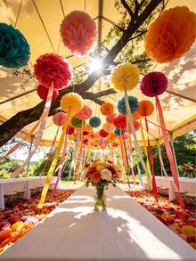 12 Pieces Or 6 Pieces Or 1 Piece Of Colorful Paper Flower Balls, Suitable For Hanging Decorations, Wedding Items, Ceiling Decorations, Outdoor Decorations, Birthday Parties, Country Weddings, Graduation Ceremonies, Mother's Day, Spring And Summer Decorations - Multicolor - View 6