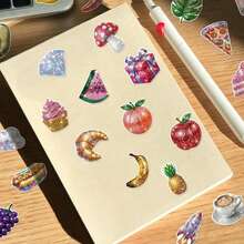 somoving 50pcs Y2K Disco Style Stickers, Including Fruits, Animals, Snacks And Icons, Shiny Tile Texture, Suitable For Scrapbooking - Multicolor - View 10