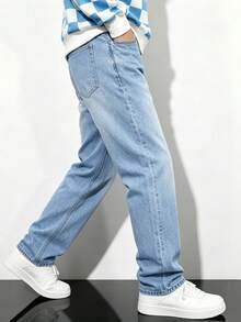 NEWTUSFAN Men's Classic Fashion Slim Straight Leg Jeans - Light Wash - View 1