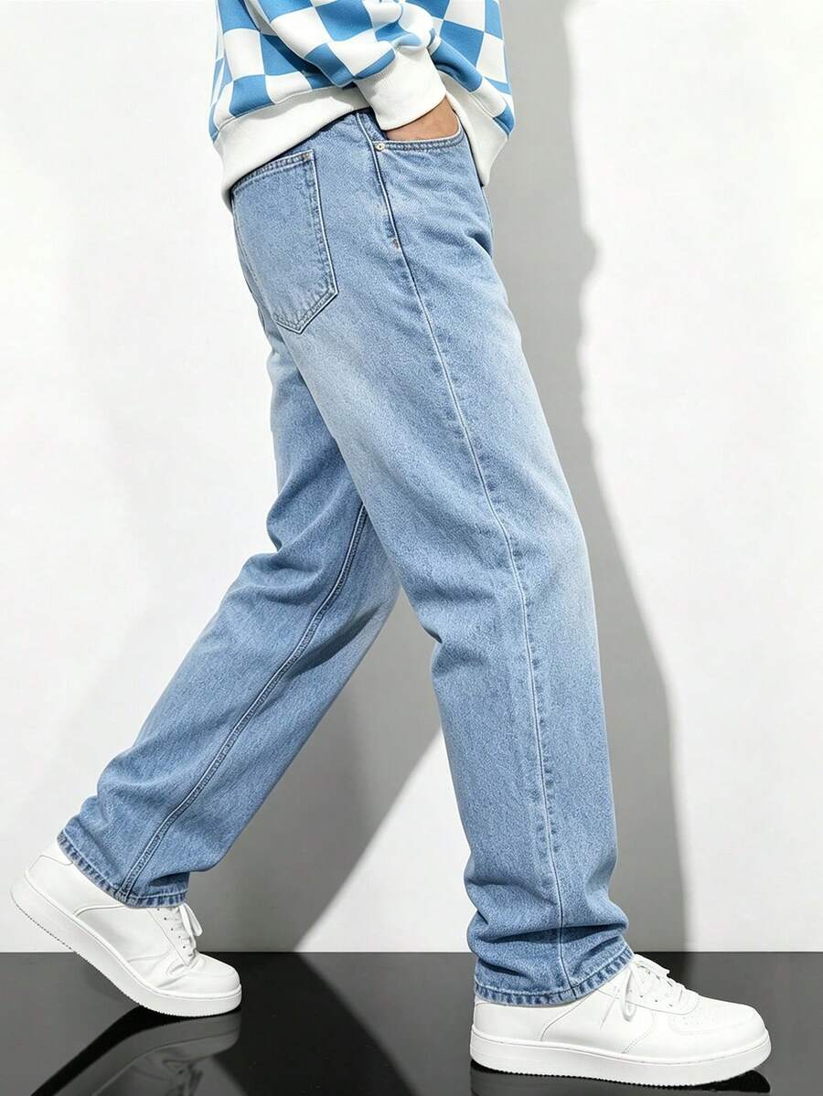 NEWTUSFAN Men's Classic Fashion Slim Straight Leg Jeans - Light Wash - View 1
