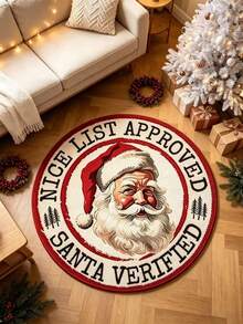 1pc Round Santa Claus Letter Rug, Decorative Rug, Bedroom Decor, Small Rug, Rug, Home Decor, Living Room Rug, Living Room Small Rug, Bedroom Rug, Living Room Home Decor - Multicolor - View 4