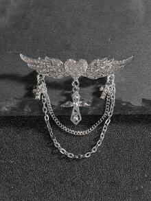2/4pcs Men Rhinestone Angel Wing Heart Collar Pin, Multi Layer Chain Pendant Lapel Brooch, Vintage Shirt Collar Pin Accessory For Suit Shirt Decor - Multicolor - View 3