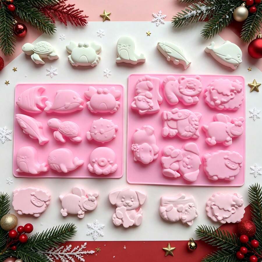 2pcs Silicone Molds, 9 Types Of Marine Animals / 8 Types Of Land Animals, Christmas Silicone Molds, Plaster Craft Silicone Molds, Resin Silicone Molds, Handmade Soap Silicone Molds, Various DIY Decorative Ornament Silicone Molds, Holiday Materials, Party Materials. Turtle Silicone Mold, Highland Cow Silicone Mold, Sheep Silicone Mold, Hedgehog Silicone Mold, Whale Silicone Mold - A - View 1