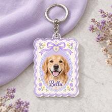 1pc Custom Pet Photo Acrylic Vintage Frame Keychain, Personalized Pet Name Portrait Keyring, Wavy Border Custom Pet Lover Keepsake Gift, Dog Mom Cat Mom Gift - Multicolor - View 12
