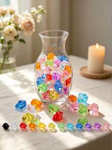 Random Color 200/400/600pcs Artificial Acrylic Gemstones, Multi-Color Vase Filler Stones, Plastic Diamond Crystals, Suitable For DIY Party, Wedding Centerpiece Decoration, Tabletop Scatter Props Display - A - View 1