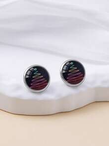 YUJUGLOW 1 Pair Christmas Cartoon Red & Blue Christmas Tree Pattern 316 Stainless Steel Round Stud Earrings, Suitable For Women's Daily Wear - Red Violet - View 3