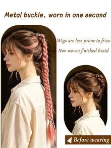 24Inch Silver Ring Buckle Star Fried Dough Twists Braid Fashion Braided Fine Silver Wire Ponytail Hair Decorate With Pentagrams Suitable For Ladies - Multicolor - View 4