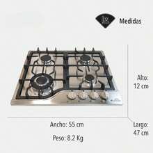 Parrilla de Gas Empotrable 4 Quemadores 14x64x54 cm| Estufa de Acero Inoxidable con Parrillas de Hierro Fundido| Compatible con Gas LP y Natural| Perillas de Control Antideslizantes| para Cocina Interior| Fácil de Limpiar - 1 - Ver 2