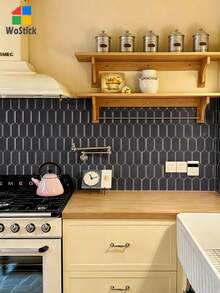 WoStick 1/10 Sheets DIY Elongated Hexagon Mosaic Wall Stickers, Waterproof Self-Adhesive Backsplash Tiles For Kitchen Bathroom Home Decor, Light Pink Marble Pattern - Carbon Grey Honeycomb - View 4