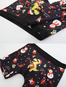 1 PC Men's Christmas Novelty Boxer Briefs, Cartoon Dinosaur Playing Guitar Snowman Gift Snowflake All‑Over Digital Print Trunks, Holiday Gift For Him - Multicolor - View 4