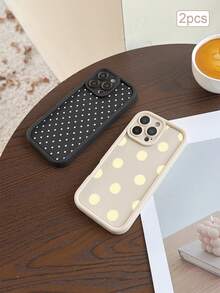 2pcs Polka Dot Print TPU Shockproof Full Coverage Precise Protective Case Compatible With Apple 11/12/13/14/15/16/16Pro/16ProMax/17/17pro/17ProMax/18pro 18ProMax - Multicolor - View 4