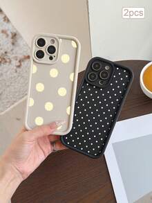 2pcs Polka Dot Print TPU Shockproof Full Coverage Precise Protective Case Compatible With Apple 11/12/13/14/15/16/16Pro/16ProMax/17/17pro/17ProMax/18pro 18ProMax - Multicolor - View 5