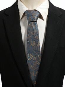1pc Distressed Texture Full-Print Rose Floral Jacquard Men's Vintage Commuter Suit Decorative Tie - Multicolor - View 4