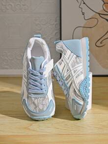Girls' Lace Mesh Athletic Shoes, Hook And Loop Lightweight Sneakers, Breathable Soft Sole Casual Shoes For Spring And Autumn - Blue - View 1