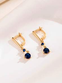 1 Pair Round Stone Dangle Element Earrings, Bright Dual-Tone Style, Daily Commute, Date, Gift, Women's Decorative Earring Accessories - Earrings - View 1