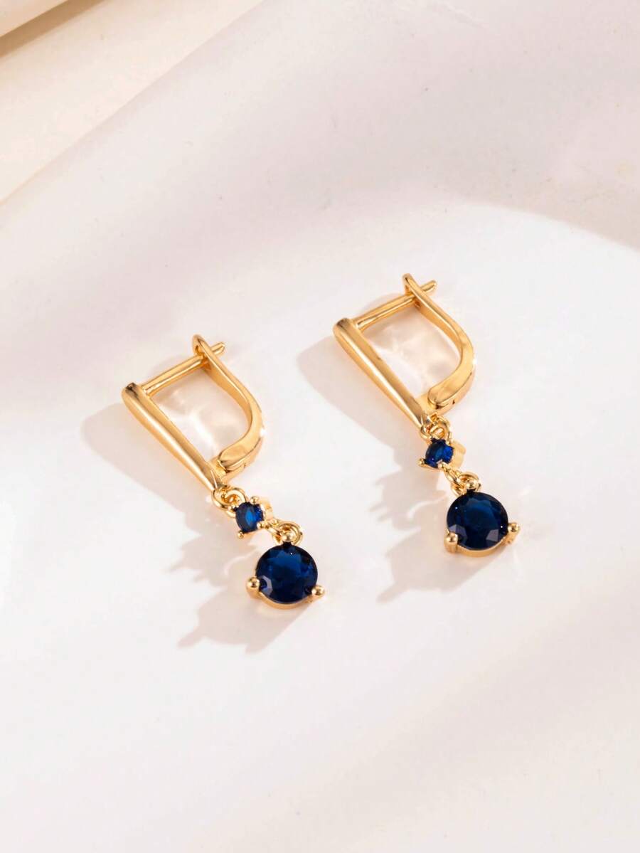 1 Pair Round Stone Dangle Element Earrings, Bright Dual-Tone Style, Daily Commute, Date, Gift, Women's Decorative Earring Accessories - Earrings - View 1