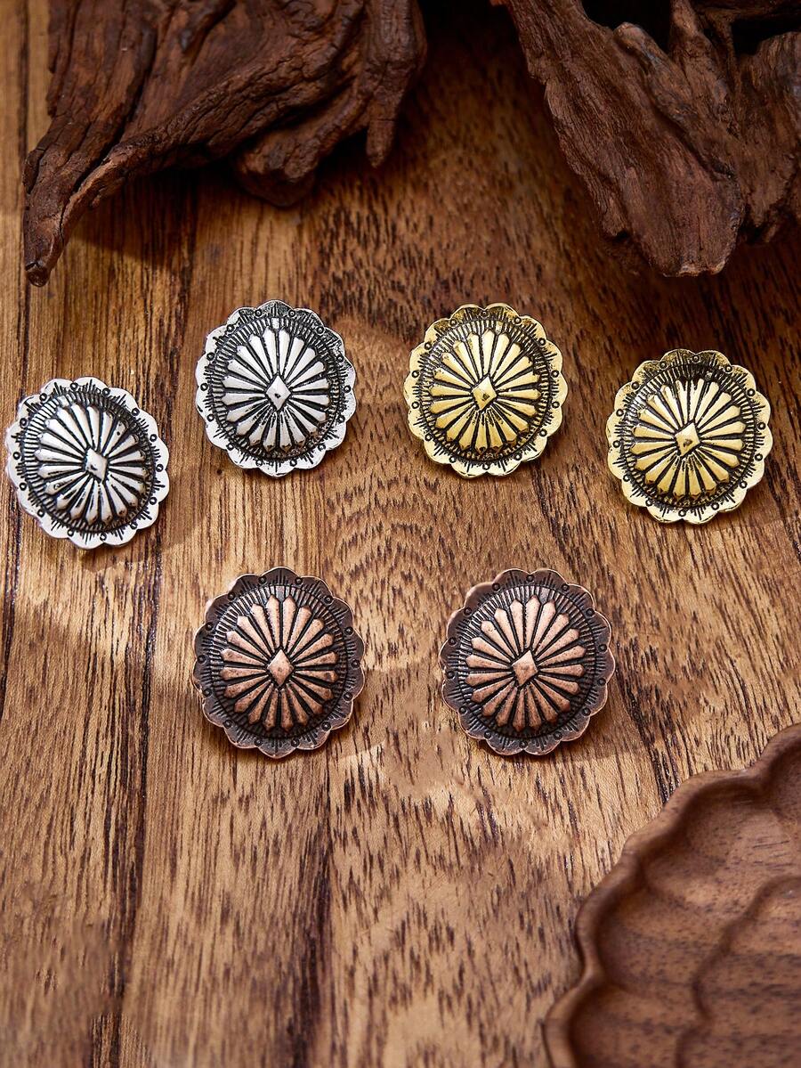 luodee Vintage Western Style Geometric Pattern Carved Earrings, 3 Colors Available, Bohemian Women's Jewelry, Gift - Multicolor - View 1