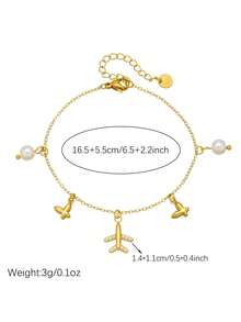 1PC Gold Airplane Necklace For Women, Rhinestone Inlaid Plane Charm Necklace With Faux Pearl, Minimalist Thin Chain Fashion Jewelry - Multi-element - View 7
