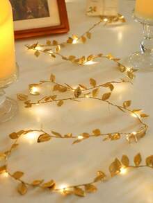 1pc LED Golden Leaf LED Decorative Light String, Decorative Vine Light String With Golden Leaves, Battery Powered, Festival, Party, Wedding, Birthday Decoration, Indoor Room Wall Decorative Leaf Light, Rattan Light, Dining Table Decorative Light - Gold - View 16