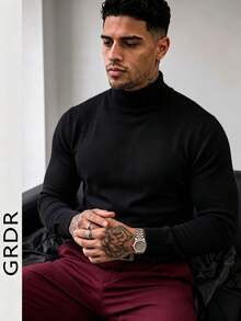 GRDR Men's Autumn/Winter Casual Minimalist Solid Color Mock Neck Sweater - Black - View 8