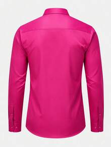 Men's Solid Color Turn-Down Collar Long Sleeve Formal Shirt - Hot Pink - View 3