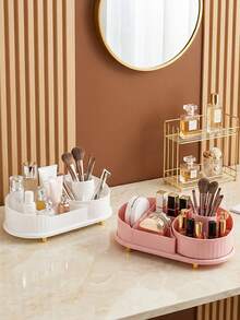 360° Rotating Makeup Organizer, Multi-Compartment Desktop Skincare And Makeup Brush Storage Rack, Vanity Makeup Brush And Lipstick Holder, Can Be Used As Office Desk Stationery Organizer - Multicolor - View 3