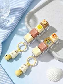 1pc Keyboard Keychain, Bear Donut Keycap, Stacked Rabbit Bell Pendant, Bag & Luggage Accessory - Multicolor - View 4