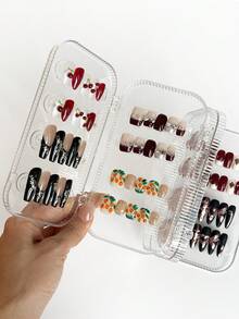 3-Fold Transparent Nail Art Storage Box, Flip-Top Multi-Compartment Portable Nail Art Box, Suitable For Wearable Nail Storage, Display And Various Occasions - Multicolor - View 5