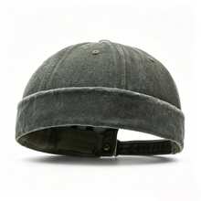 1 mũ melon không vành phong cách giặt mài rách, màu trơn, unisex, phù hợp cho tiệc tùng và dã ngoại, dùng cho mọi mùa - A - Xem 4