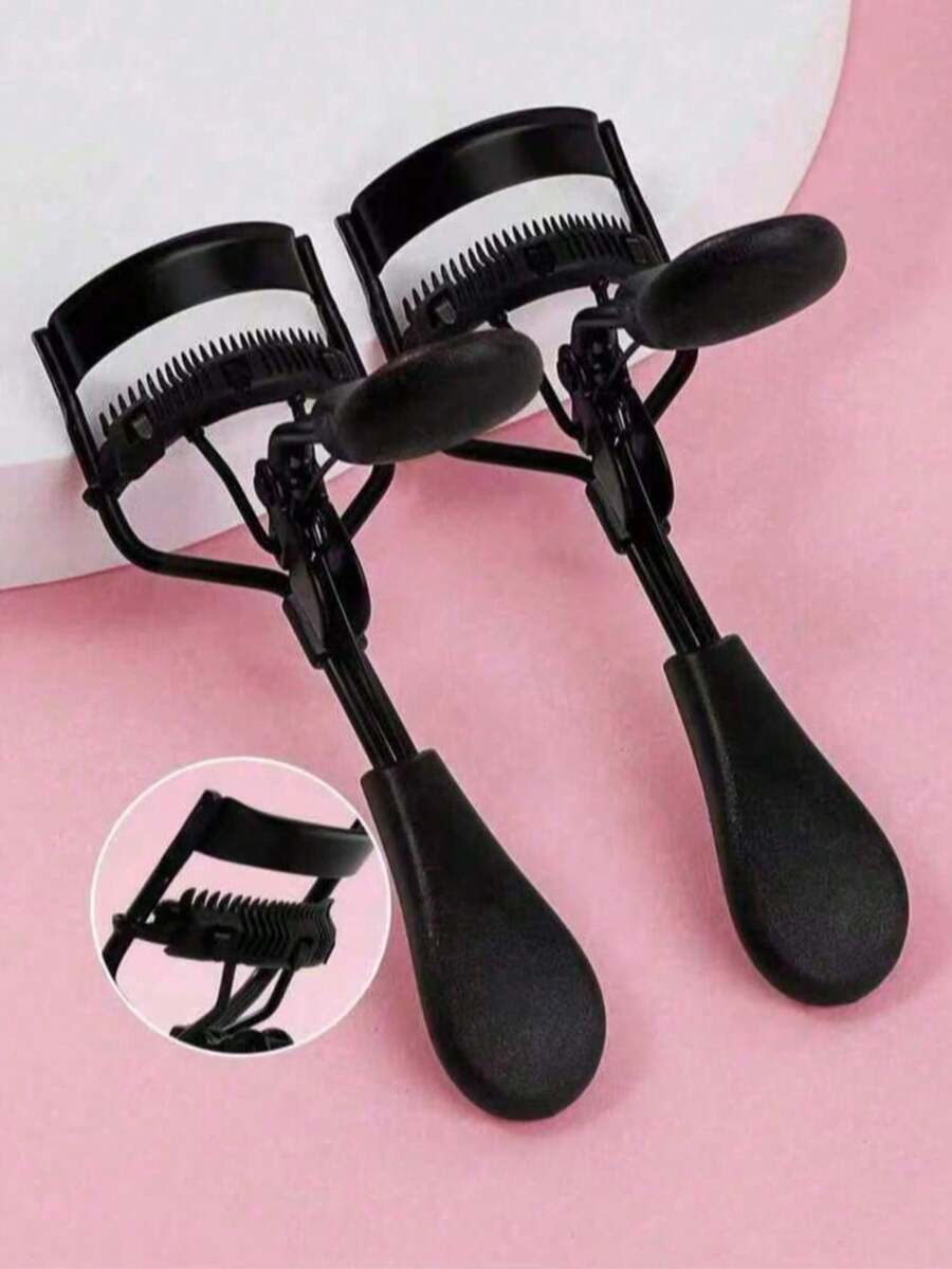 Portable Eyelash Curler With Silicone Pad, 2pcs Black Eyelash Curler With Comb, For Curling And Shaping, No Damage To Eyelashes, Eyelash Lift, Big Eye Effect, Suitable For Daily Makeup And Curling Eyelashes - Black - View 1