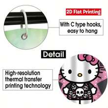 Sanrio Hello Kitty Shower Curtain Set, 4 Pieces, Skull Pattern On Pink Starry Background, Perfect For Halloween. Includes Dark And Fun Designs, Suitable For Bathroom Decor And Party Themes (2 Bathrooms, 1 Toilet Lid Cover) - Shower Curtain Set - View 7