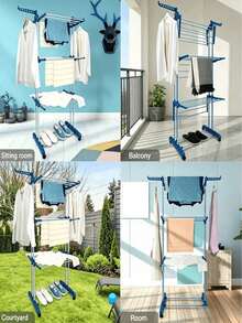 1pc Large Floor Clothes Drying Rack With Wheels-Multi-Layer Metal Drying Rack, Stable Structure, Space Saving, Easy To Install, Foldable Garment Rack, Suitable For Living Room, Bedroom, Dormitory And Apartment - A - View 6