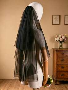 2-Layer Black Tulle Veil Gothic Style Halloween Party Bride Veil Photo Prop Headpiece - Multicolor - View 5