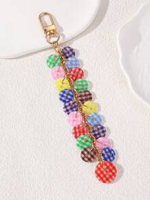 1pc Colorful Resin Button Keychain Bag Charm, Lightweight And Durable, Plaid Button Mix, Rainbow Bright Color, Cute Y2K Aesthetic Style, Cute Accessory, Unique Button Tassel Design, Eye-Catching And Vibrant, Make Your Bag More Distinctive - Multicolor - View 8
