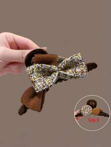 1pc Women's AB Side Bowknot Plush Hair Claw Clip, Large Size, Versatile Hair Accessory For Daily/Date/Commute - Multicolor - View 9