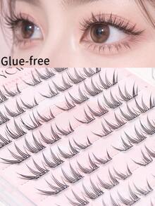 WANPIN Glue-Free Segmented False Eyelashes, Natural Style, Lightweight And Soft, Glue-Free Adhesive Lower Lashes, Easy For Beginners, Multi-Cluster Combination, Natural Wearing Effect - C - View 1