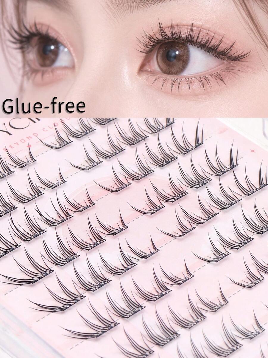 WANPIN Glue-Free Segmented False Eyelashes, Natural Style, Lightweight And Soft, Glue-Free Adhesive Lower Lashes, Easy For Beginners, Multi-Cluster Combination, Natural Wearing Effect - C - View 1