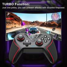 A Wireless Controller Compatible With Switch, P4, P3, PC, IOS, And Android. Features A 550mAh Rechargeable Battery, Hall-Effect Joysticks, Dual Vibration Motors, Macro Programming, Turbo Mode, Screenshot Functionality, And An Ergonomic Design. - View 4