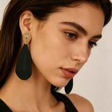 Gold Textured Stud Earrings With Light Blue Teardrop Long Dangle, Concentric Circle Pattern Matte Exaggerated Drop Earrings For Women - Multicolor - View 13