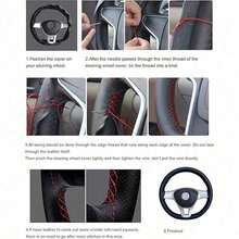 15-Inch/38cm Handmade Steering Wheel Cover, DIY Breathable Anti-Slip Leather Steering Wheel Protector, Car Steering Wheel Cover, Includes Needle And Thread, Decorative Modification Accessory, Fits Most Vehicles - Black - View 8