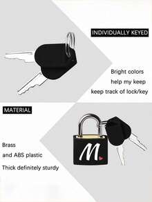 Pink Heart & White Letter Pattern Portable Small Luggage Padlock, Padlock With 2 Keys, Black Shell Luggage Lock, Compact & Sturdy, Luggage Lock, Mini Luggage Padlock, Travel Bag Metal Key Lock, Durable, Small Brass Lock With Shell, Backpack, Suitcase, Laptop Bag, Back To School, Graduation Gift - Multicolor - View 8