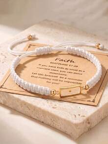 1pc Real Mustard Seed Faith Bracelet With Card, Matthew 17:20 Bible Verse Adjustable Black Braided Rope, 18K Gold Plated Christian Inspirational Gift - Seed Bead Bracelet - View 2