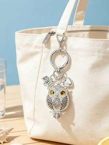 Owl Rhinestone Keychain Bag Charm, Shiny Crystal Owl Pendant With Heart And Letter Decor, Suitable For Handbags, Tote Bags, Backpacks - Multicolor - View 4