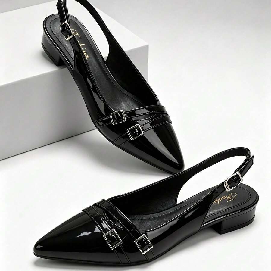 Sepatu Hak Tinggi Wanita Serbaguna untuk Perjalanan Kerja dan Komuter dengan Gesper - Hitam - View 1