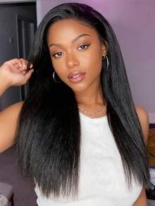 3 In 1 Yaki Straight Half Wig Natural Black 26 Inch No Lace Flip Over Drawstring Ponytail Wig Synthetic Glueless Kinky Straight Half Wig For Beginner Friendly Halloween - Multicolor - View 1